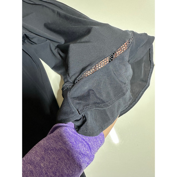 Women L Ann Taylor blue floral 3/4 sheer sleeve crew neck blouse top shirt work - Picture 4 of 10